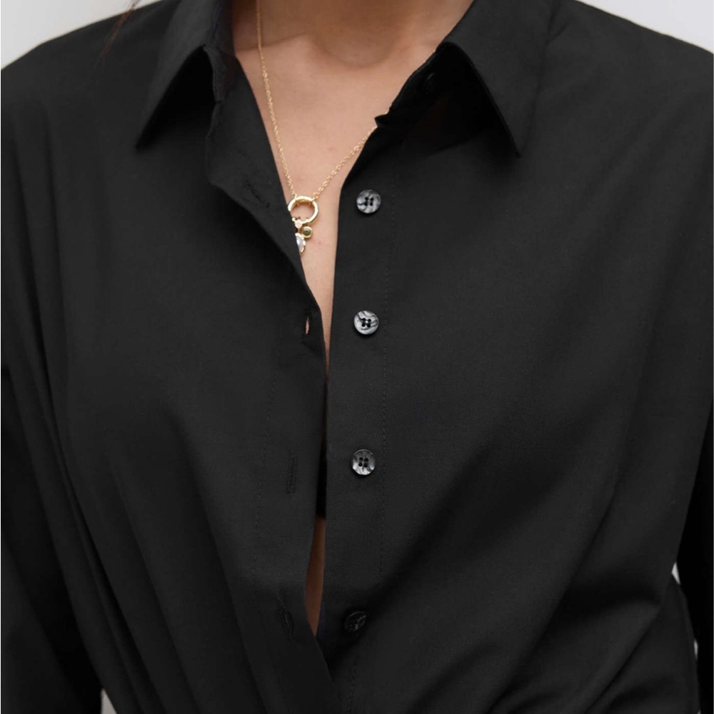 Collar Solid Button Long Sleeve Shirt Bodysuit - image 2